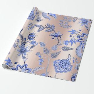 Floral Cobalt Blue Pink Rose Pearly Blush Orichid