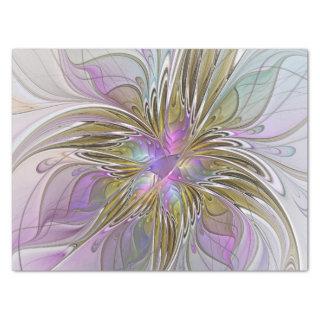 Floral Colorful Abstract Fractal With Pink & Gold Tissue Paper