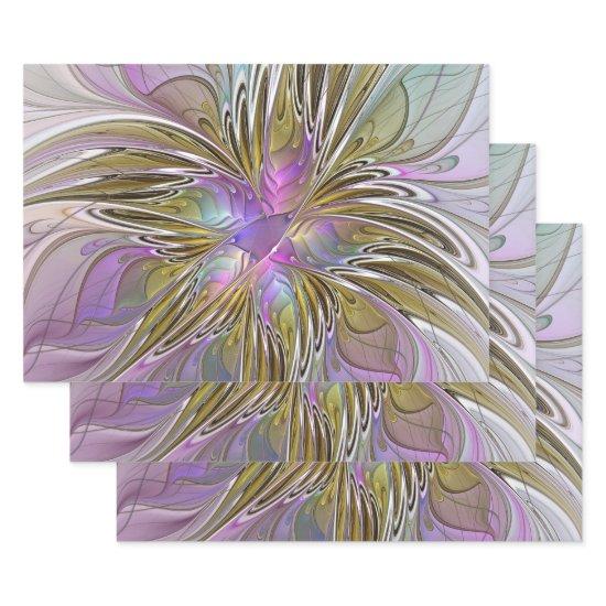 Floral Colorful Abstract Fractal With Pink & Gold  Sheets