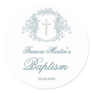 floral crest | Baptism Classic Round Sticker
