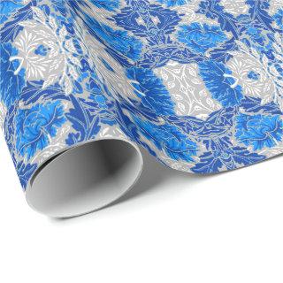 Floral Damask, Sapphire Blue and Gray