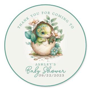 Floral Dino Egg Watercolor Baby Shower Thank You Classic Round Sticker