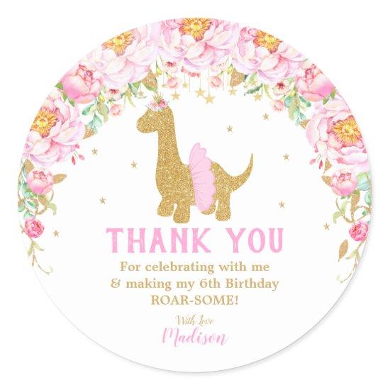 Floral Dinosaur Thank You Favor Tutu Brachiosaurus Classic Round Sticker