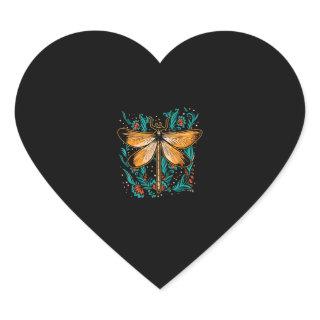Floral Dragonfly Cottagecore Goblincore Aesthetic  Heart Sticker