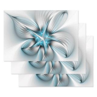 Floral Elegance Modern Abstract Blue Fractal Art  Sheets