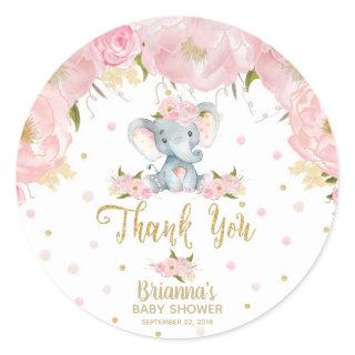 Floral Elephant Baby Shower Thank You Classic Round Sticker
