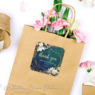 Floral Emerald Green Wedding Thank You Stickers