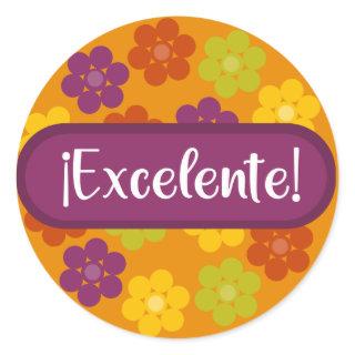 Floral Excelente Spanish Teacher Reward Classic Round Sticker