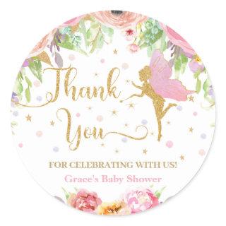 Floral Fairy Baby Shower Birthday Thank You Favor Classic Round Sticker