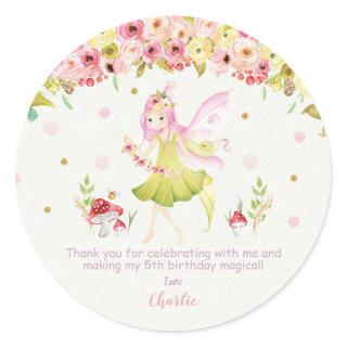 Floral Fairy Birthday Party Favor Thank You Classic Round Sticker