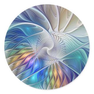 Floral Fantasy, Colorful Abstract Fractal Flower Classic Round Sticker