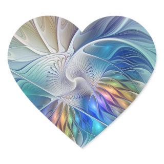Floral Fantasy, Colorful Abstract Fractal Flower Heart Sticker
