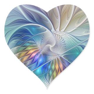 Floral Fantasy, Colorful Abstract Fractal Flower Heart Sticker