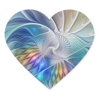 Floral Fantasy, Colorful Abstract Fractal Flower Heart Sticker