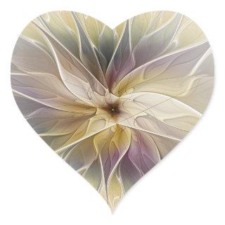 Floral Fantasy Gold Aubergine Abstract Fractal Art Heart Sticker
