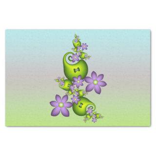 Floral Fantasy Lilac Flowers Green Shapes Fractal Tissue Paper
