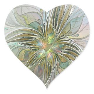Floral Fantasy Modern Fractal Art Flower With Gold Heart Sticker