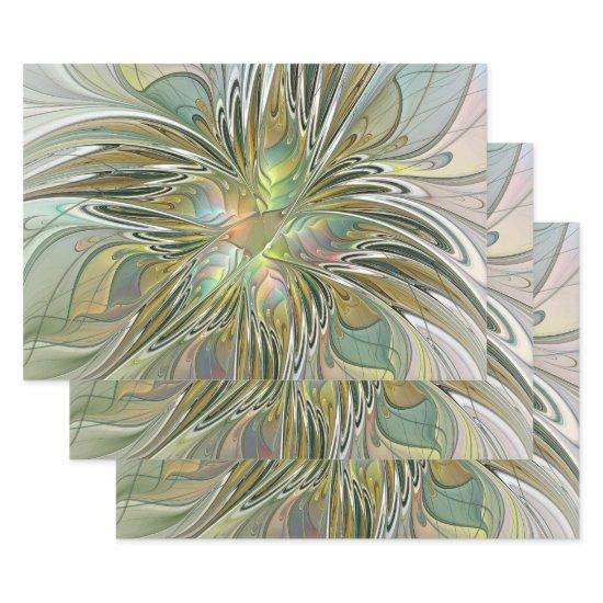 Floral Fantasy Modern Fractal Art Flower With Gold  Sheets