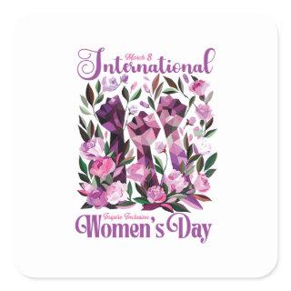 Floral Fists International Women's Day March 8 Square Sticker