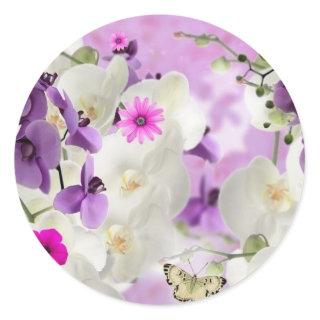floral flower blossoms vines orchids  plant bloom classic round sticker