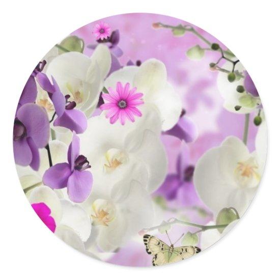 floral flower blossoms vines orchids  plant bloom classic round sticker