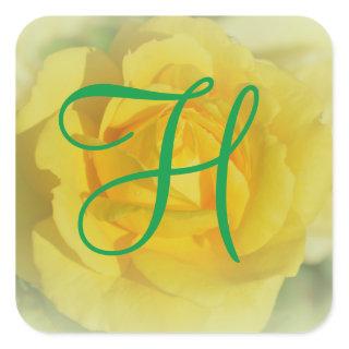 Floral Flowers 3d Monogram Yellow Rose Square Sticker