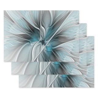 Floral Fractal Modern Abstract Flower Blue Gray  Sheets