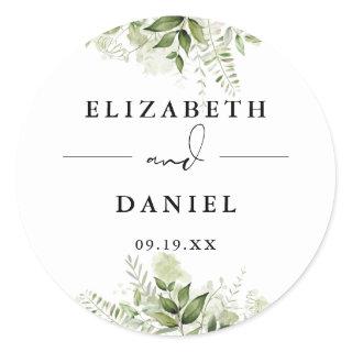 Floral Greenery Elegant Modern Wedding Favor Classic Round Sticker