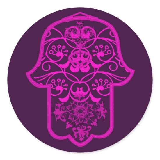 Floral Hamsa Pink Classic Round Sticker