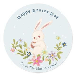 Floral Happy Easter Day Event Custom Rabbit  Classic Round Sticker