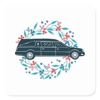 Floral Hearse Car Square Sticker