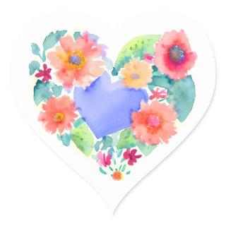 Floral Heart Wreath | Pastel Watercolor Coral Heart Sticker