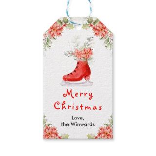 Floral Ice Skate Red Merry Christmas Gift Tags