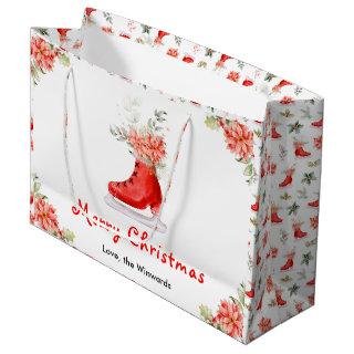 Floral Ice Skate Red Merry Christmas Large Gift Bag