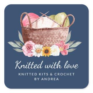 Floral Knitted with Love Handmade Crochet Basket Square Sticker