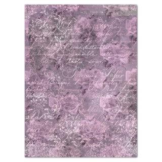 Floral Lavender and Grey Cursive Decoupage Tissue Paper
