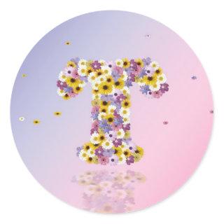 Floral letter T Classic Round Sticker