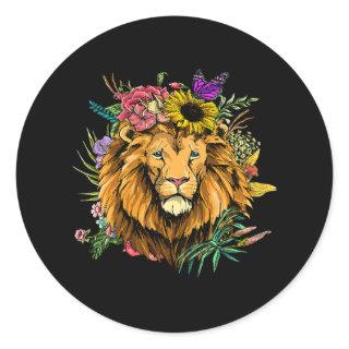 Floral Lion Head Gardening Botanical Plant Flower  Classic Round Sticker