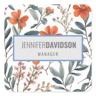 Floral Modern Minimalist Elegant Professional Square Sticker