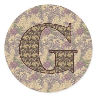 Floral Monogram Initial G Elegant Classic Round Sticker
