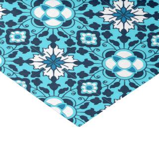 Floral Moroccan Tile, Indigo, Sky Blue and White Tissue Paper