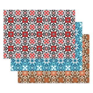 Floral Moroccan Tile, Red/Back, Blue, Rust  Sheets