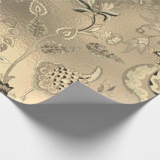 Floral Oriental Garden Gold Sepia Foxier Glass