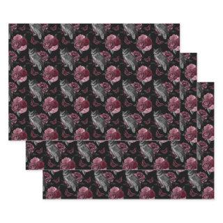 Floral Owls with Butterflies on Black  Sheets