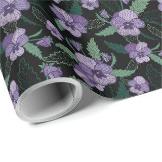 Floral Pansy with Foliage on Dark Background