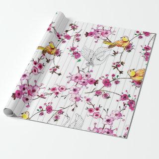floral, pattern, birds
