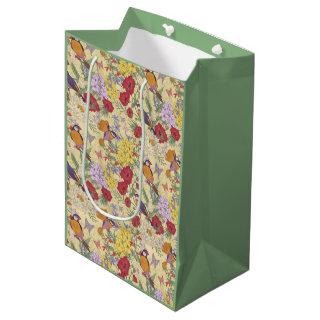Floral Pattern Hydrangea Lilac Bluebell Birds   Medium Gift Bag