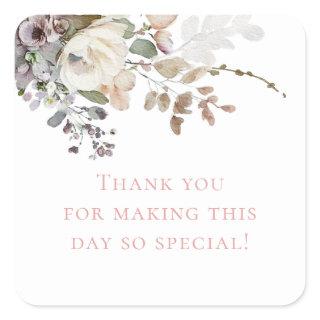 Floral Petals and Prosecco Thank You Bridal Shower Square Sticker