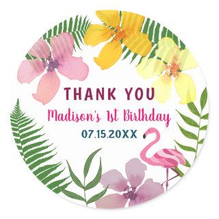 Floral Pink Birthday Thank You Classic Round Sticker