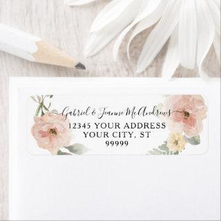 Floral Pink n Yellow Watercolor Greenery Return Label